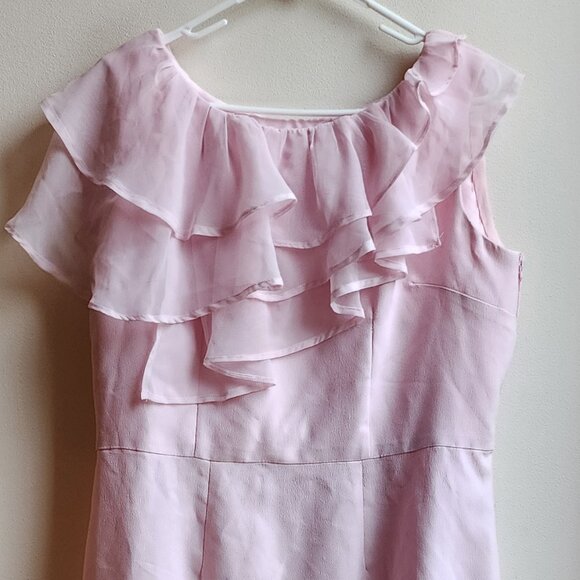 Pink Ruffled Sleeveless Belted Dress Size 14 - Picture 13 of 15